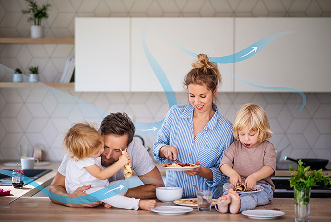 Family making lunch together